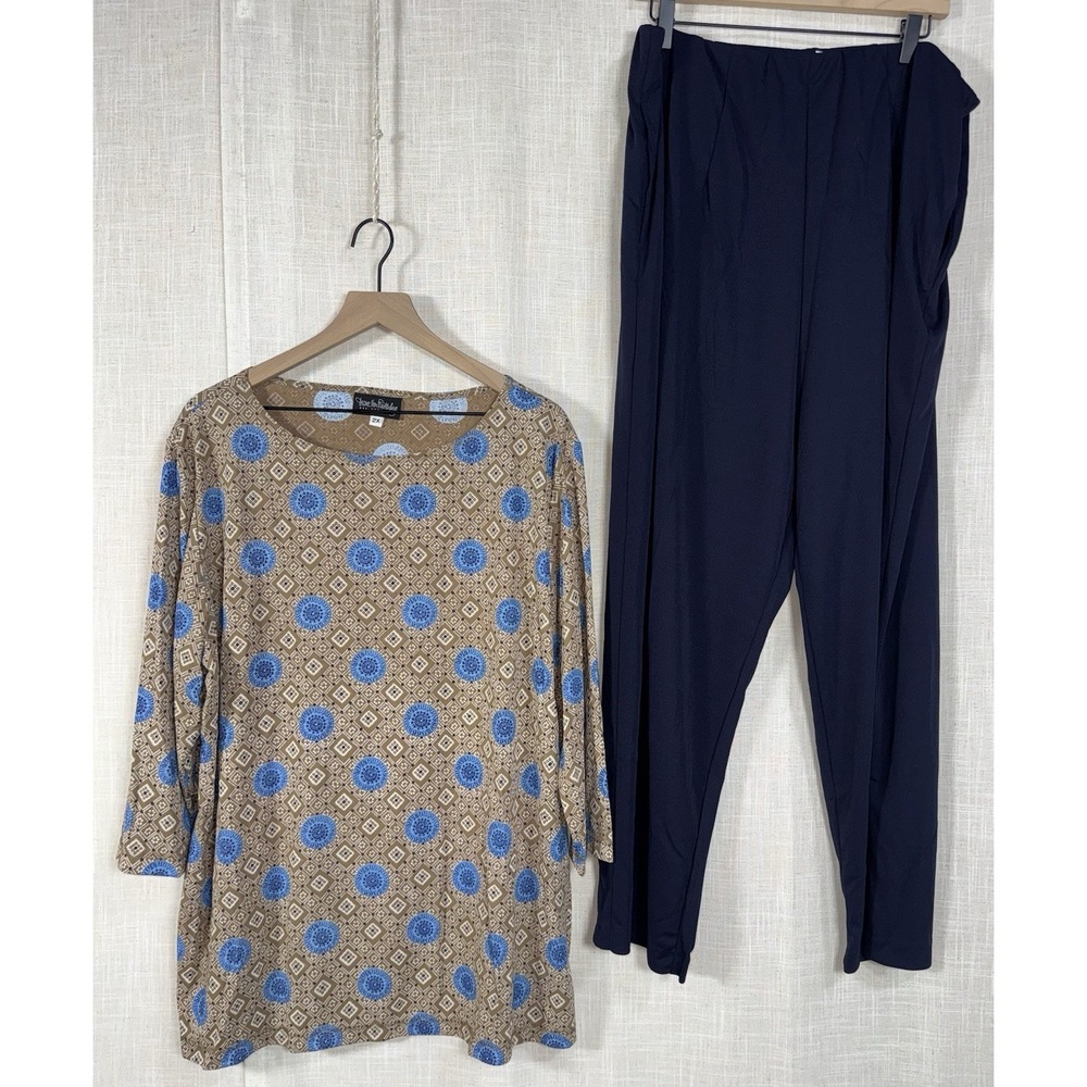Vintage Diane Von Furstenberg Blue Medallion Outfit Tunic Pants Women's 2X‎